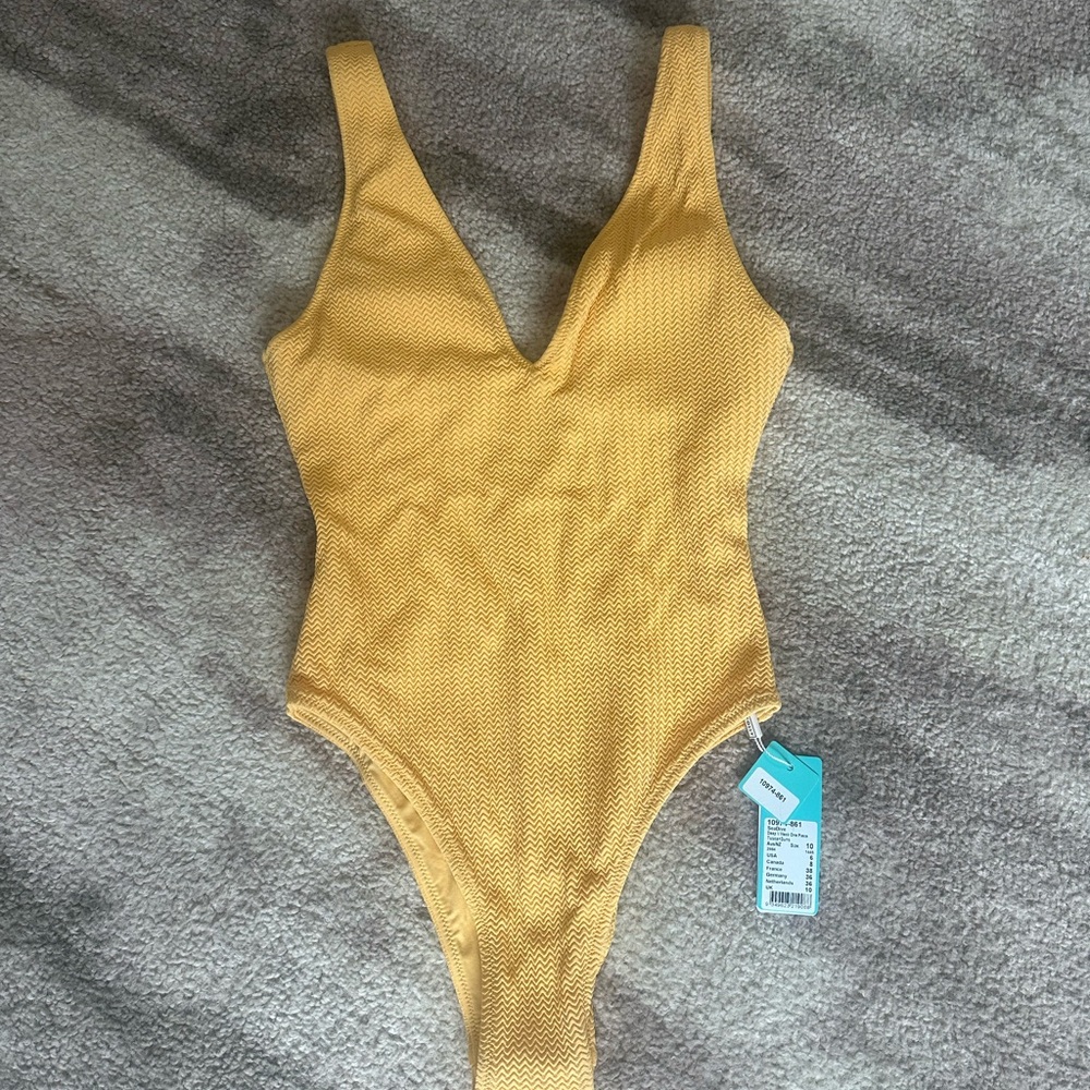 Seafolly Yellow Bodysuit Swimwear with Plunging V-Neckline